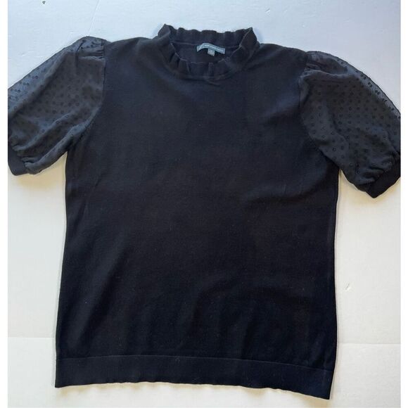 Adriana Papell Swiss Dot Sheer Sleeve Ruffle Neck Black Sweater Top Size Medium - Picture 4 of 8